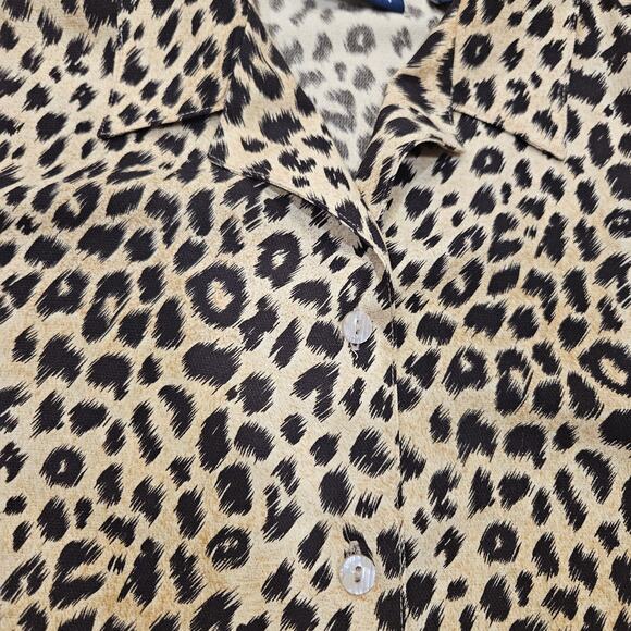 Vtg Liz Claiborne Leopard Cheetah Print Blouse Womens S Oversized Button Up Boho - Picture 3 of 8